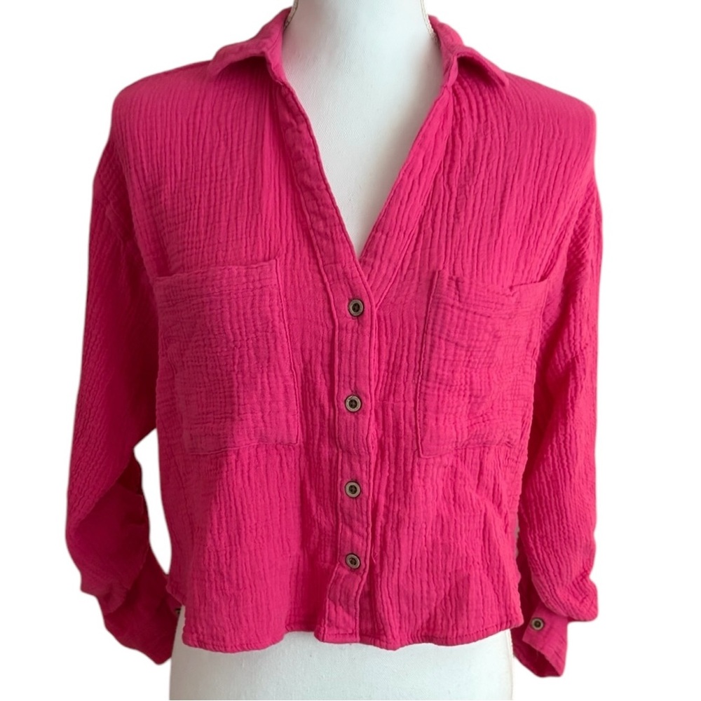 Love Notes pink cotton crop shirt